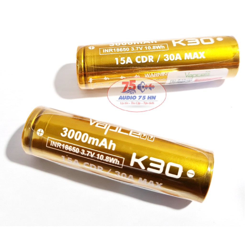 01 Pin 18650 Vapcell K30 cao cấp – Pin 5A 3000mAh, có mạch bảo vệ