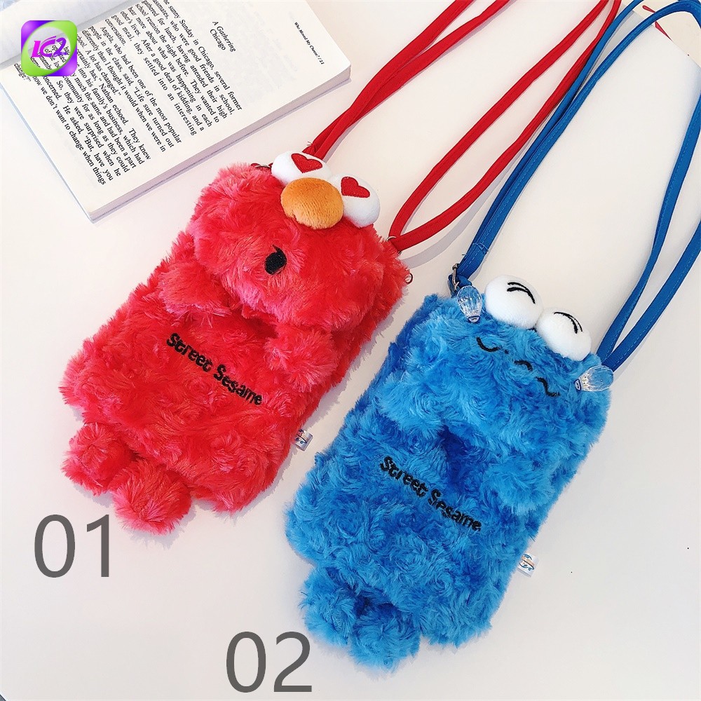 iPhone 5S SE 6 6S 7 8 Plus X XR XS MAX Sesame Street Red Blue Case Phone Strap Plush