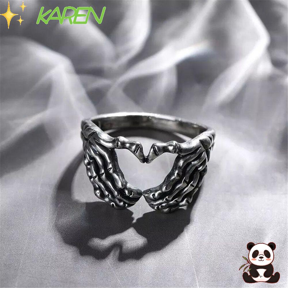 Nhẫn Hình Bàn Tay Xương Trái Tim Phong Cách Gothic Cổ Điển