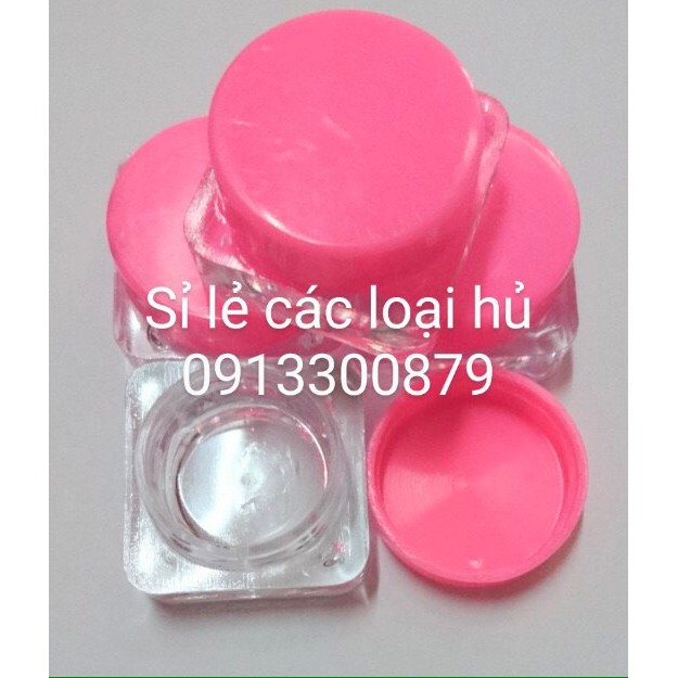 HŨ VUÔNG THẤP 5GR - ĐẤY VUÔNG nắp hồng