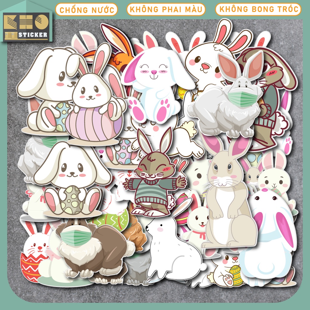 Combo 50 Sticker Thỏ hồng chống nước sticker dán laptop, điện thoại, đàn guitar, mũ bảo hiểm, vali. MSP: ST72