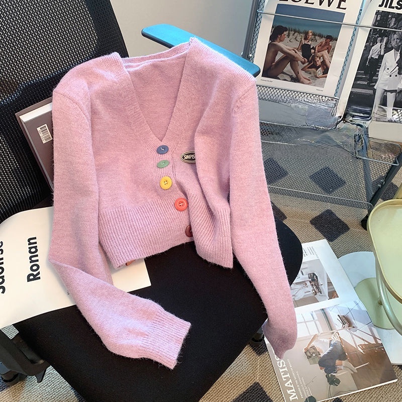 Áo Khoác cardigan Dệt Kim Dáng Rộng Màu Xanh Dương Thời Trang Thu Đông Mới Cho Nữ