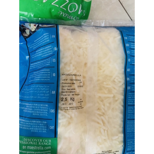 Phô mai bào sợi mozzarella HSD: tháng 11/2023