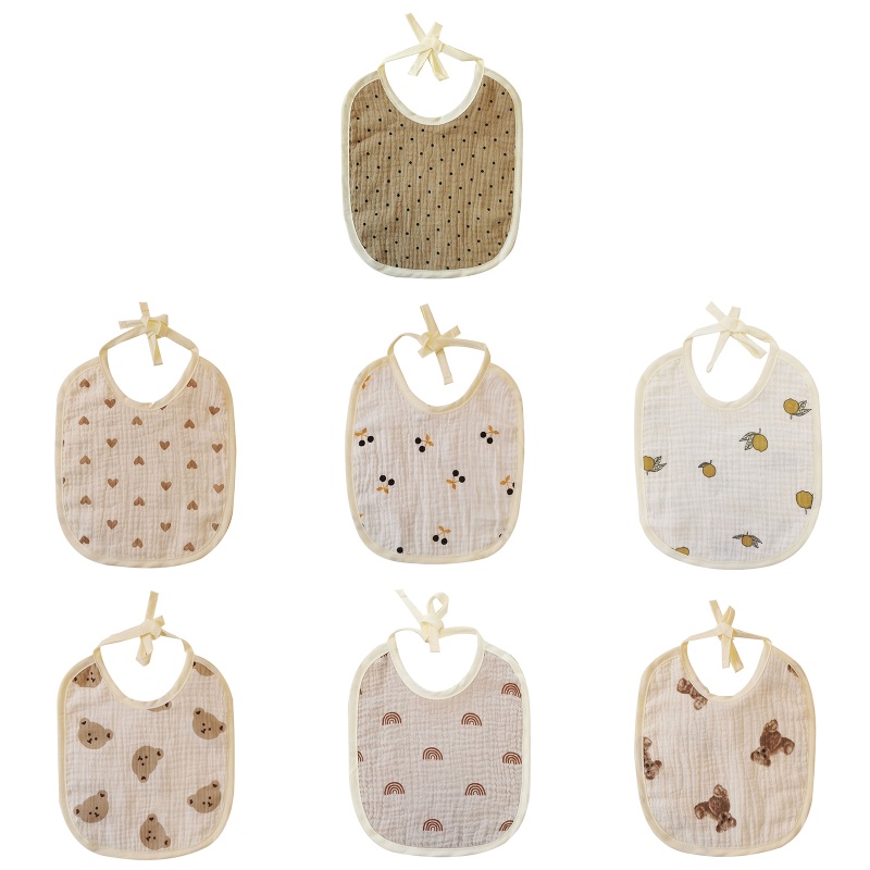 Yếm Ăn Cotton Mềm Mại Thoáng Khí In Họa Tiết Hoạt Hình Đáng Yêu Cho Bé