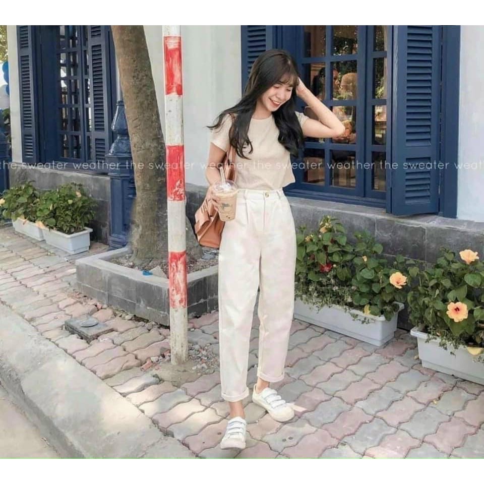 Quần đũi baggy nữ lưng thun  ZENA vải đũi xước cao cấp Q161