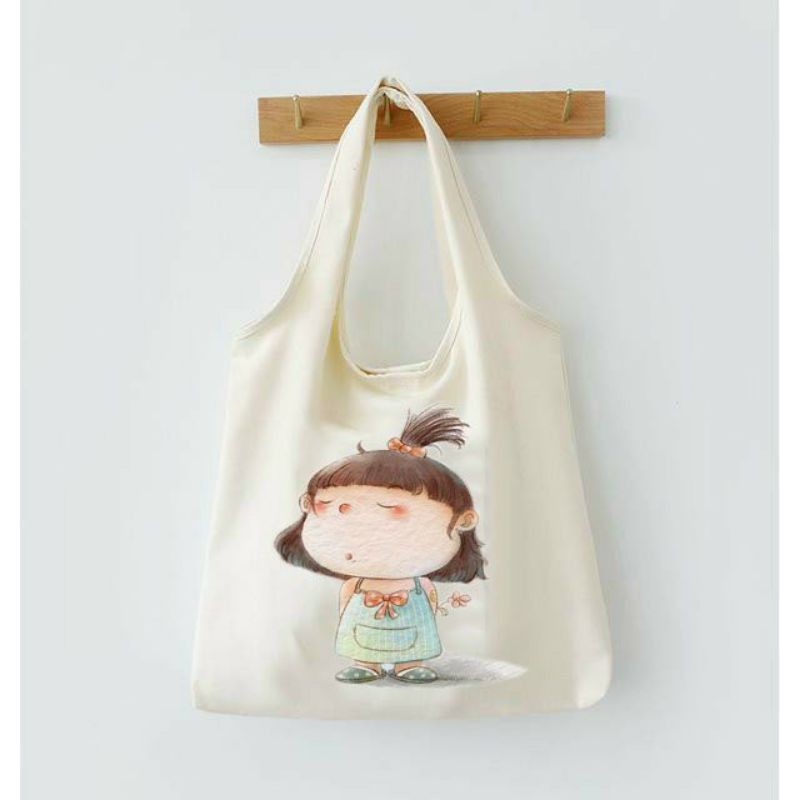 Túi đeo vai đi làm, đi học, vải canvas đẹp, giá rẻ, form to, 2 lớp - CÔ BÉ CỘT TÓC