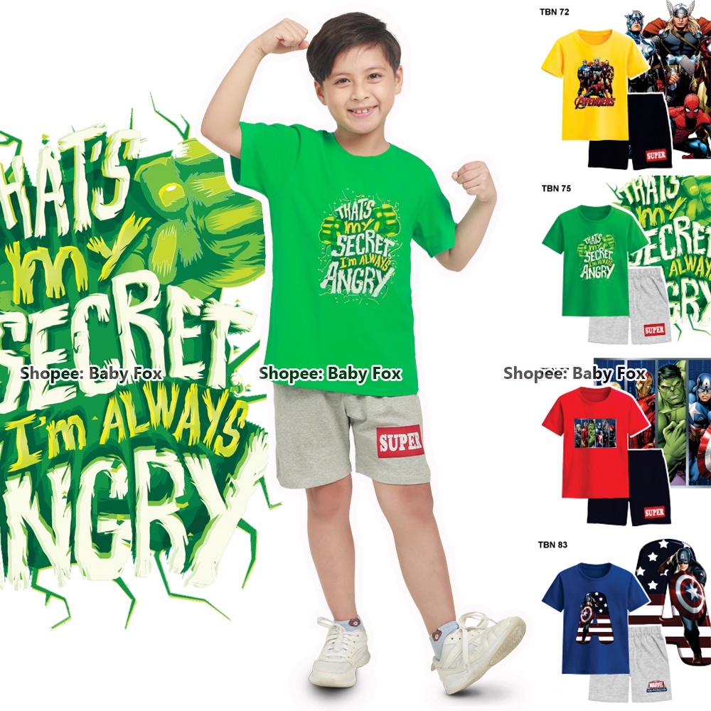 Bộ thun bé trai 100% cotton loại tốt, thương hiệu BABY FOX, hình siêu anh hùng, người sắt h