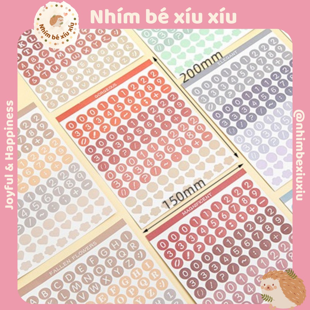 Sticker chữ cái - số đếm tone màu morandi trang trí sổ tay nhimbexiuxiu VT88