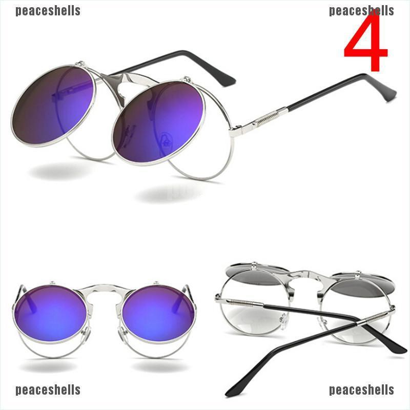 Kính Mát Gọng Tròn Dạng Lật Phong Cách Steampunk Cổ Điển Thời Trang