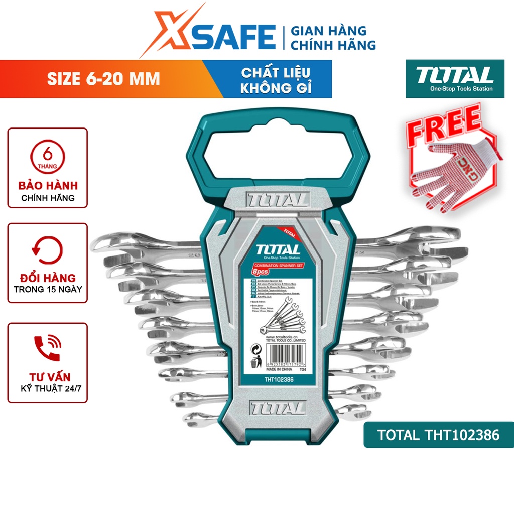 Bộ cờ lê hai miệng TOTAL THT102386 6-22mm thiết kế thông minh Cờ lê chất liệu Cr-V cao cấp chống cong vênh, không rỉ sét