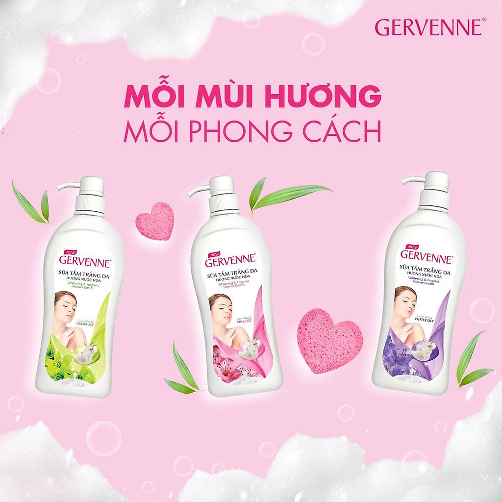 Sữa Tắm Trắng Da Gervenne Hương Hoa Lily Sắc Tím Xanh Hồng Chai 900g Tặng Thêm Túi 450g Hương Thơm Quyến Rũ