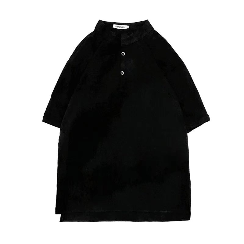 Áo Sơ Mi Cotton Lanh Tay Ngắn Cổ Đứng Phong Cách Truyền Thống Cho Nam Giới