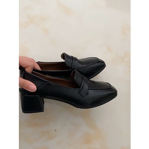 Giày loafer trơn cao gót gót vuông công sở da lì phong cách vintage Hàn Quốc