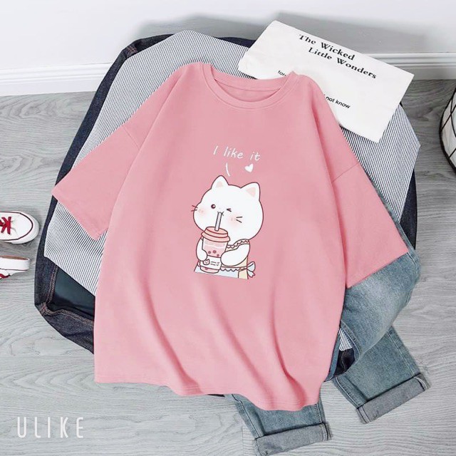 Áo thun nữ unisex tay lỡ form rộng oversize đẹp ulzzang, áo phông nam nữ MÈO ANHStore A32