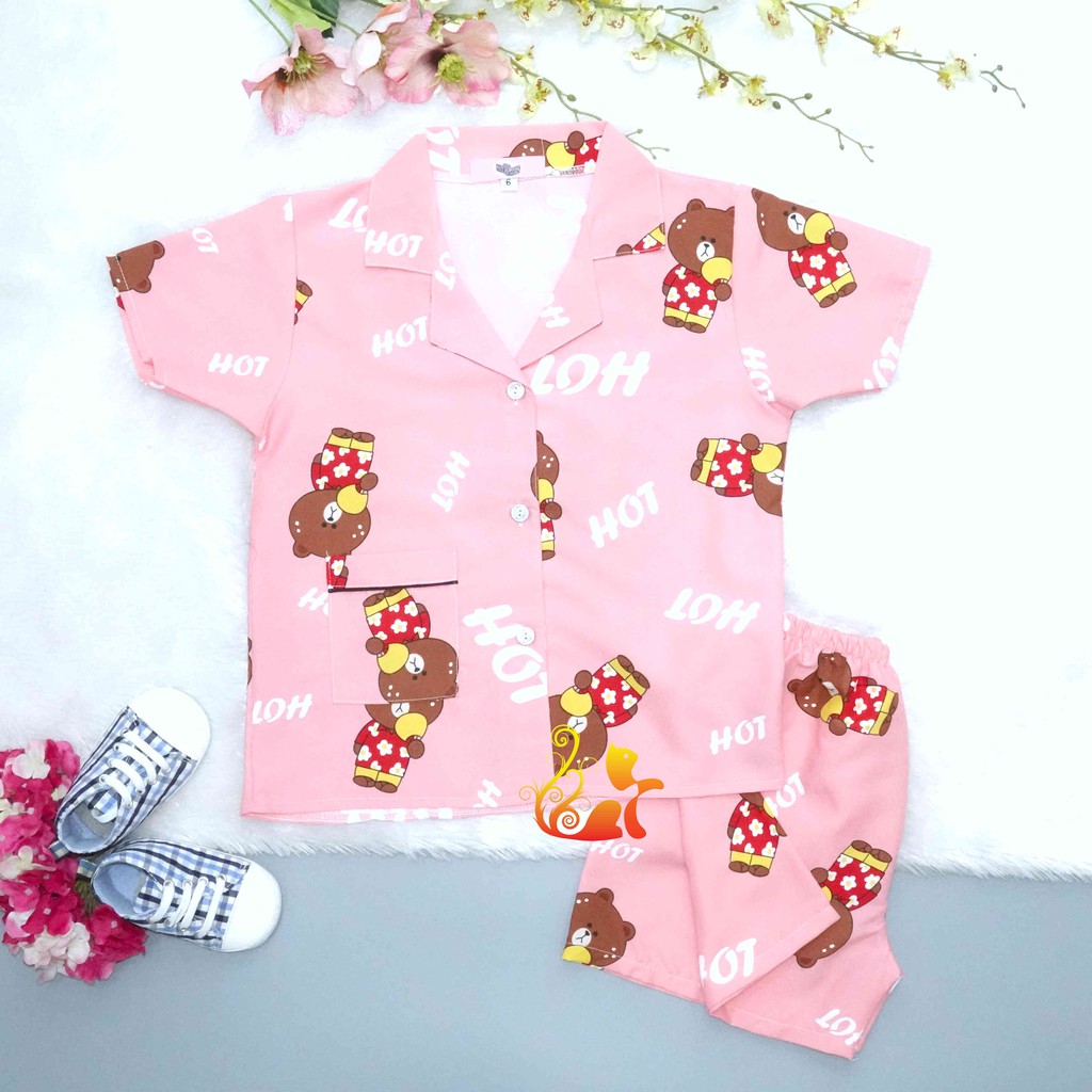 Đồ Bộ Mặc Nhà "Gấu Rao áo đỏ" Quần Đùi Pijama Kate Thái - Cho Bé 16 - 42kg.