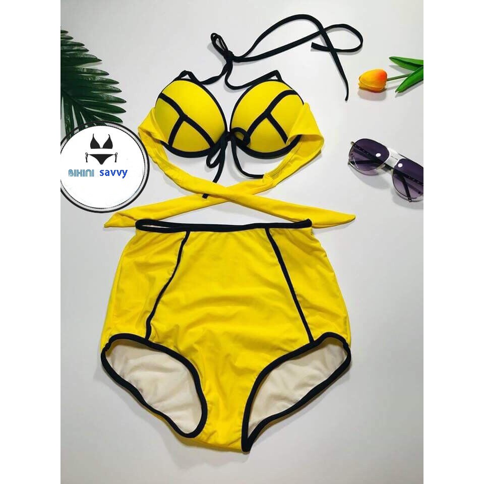Bikini Hai Mảnh Gọng Dày Nâng Ngực Viền Trắng Cá Tính - Vàng Sáng - Savvy Shop