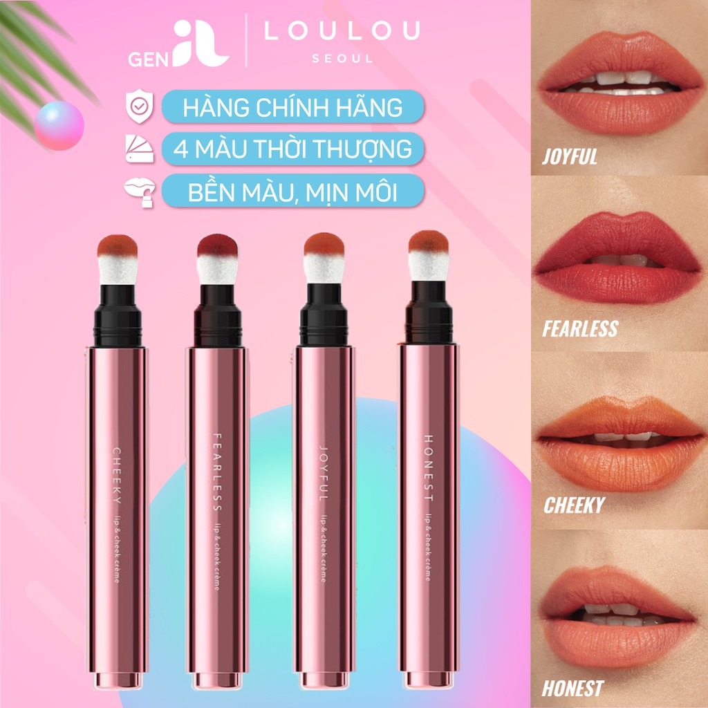 Son Kem Lì Dạng Bấm Hàn Quốc Loulou Lip and Cheek Crème dành cho môi và má, bền màu, mềm nhẹ, không gây khô môi (4 màu)