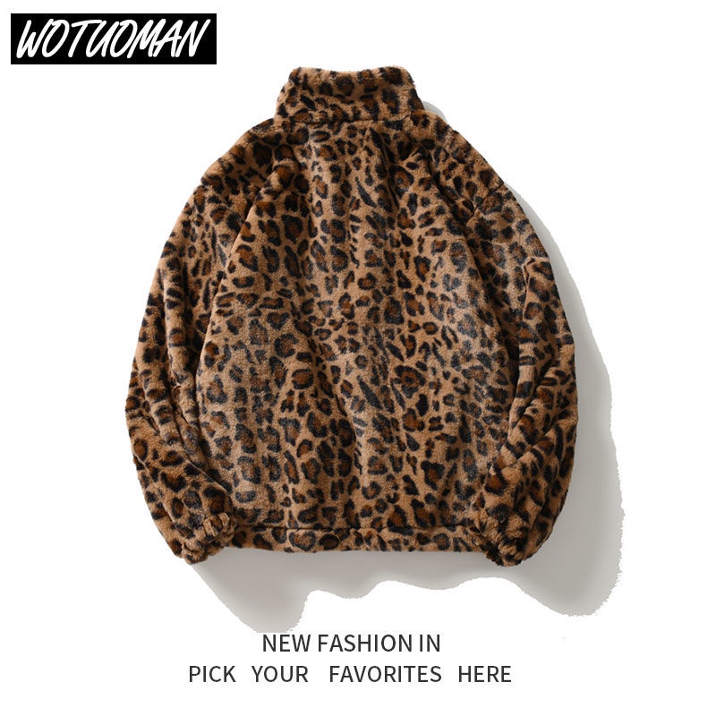 Áo Khoác Lông Cừu Dày Dáng Rộng In Họa Tiết Da Báo Kiểu Đường Phố Nhật Hàn Thời Trang Thu Đông Cho Các Cặp Đôi