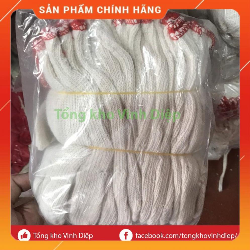 Găng tay vải sợi lao động chỉ đỏ dày dặn giá rẻ