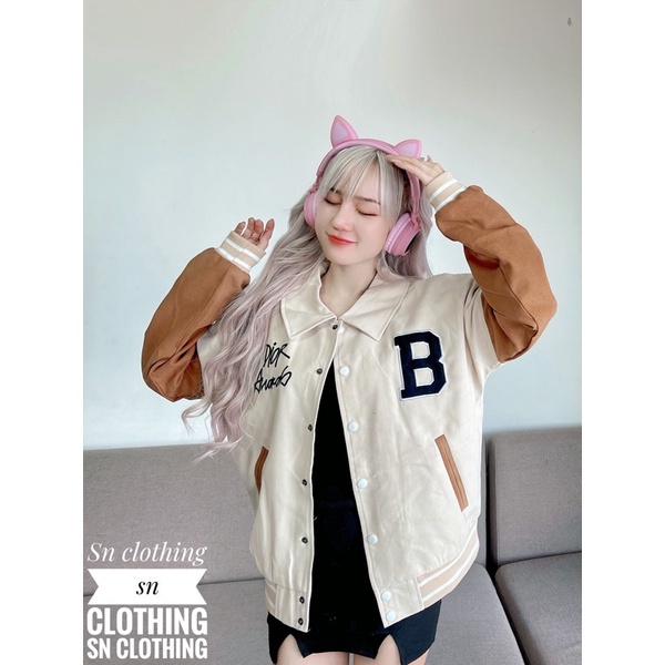 Áo khoác bomber chữ B dior cổ bẻ 2 lớp phong cách Hàn Quốc, áo khoác bóng chày