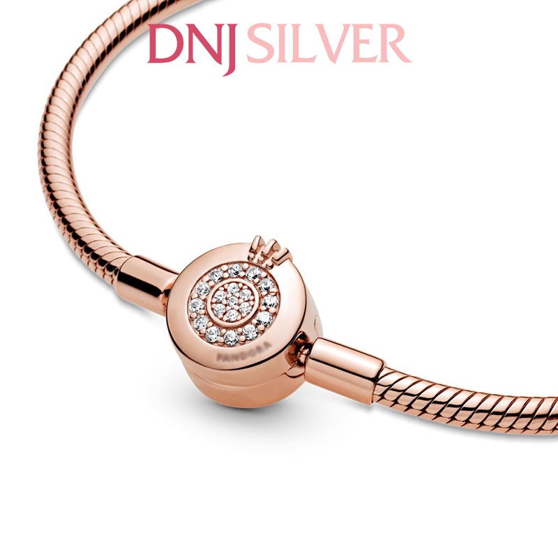 Vòng tay bạc 925 cao cấp - Mẫu vòng Sparkling Crown O Snake Chain Rose Gold, có thể mix thêm charm tùy thích