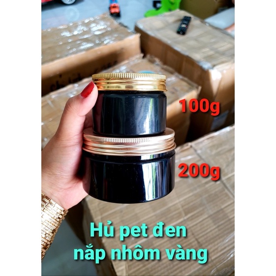 Hủ pet đen nắp nhôm vàng 200g