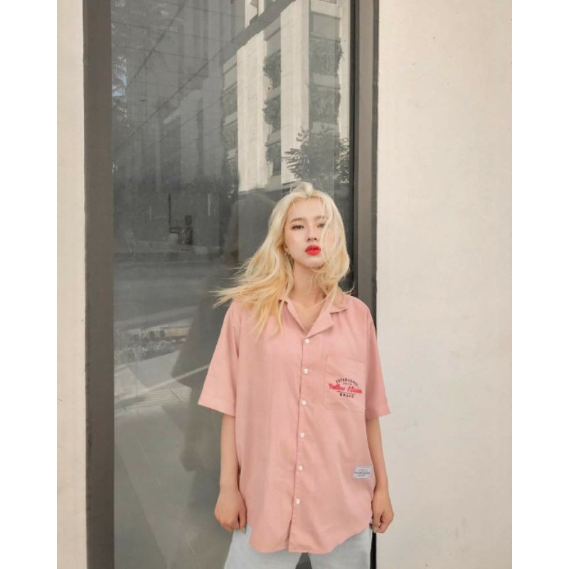 Áo Sơ Mi Yallow Hồng UNISEX _ From Rộng , ChẤt Vải Kate Quảng Châu Mát Mịn