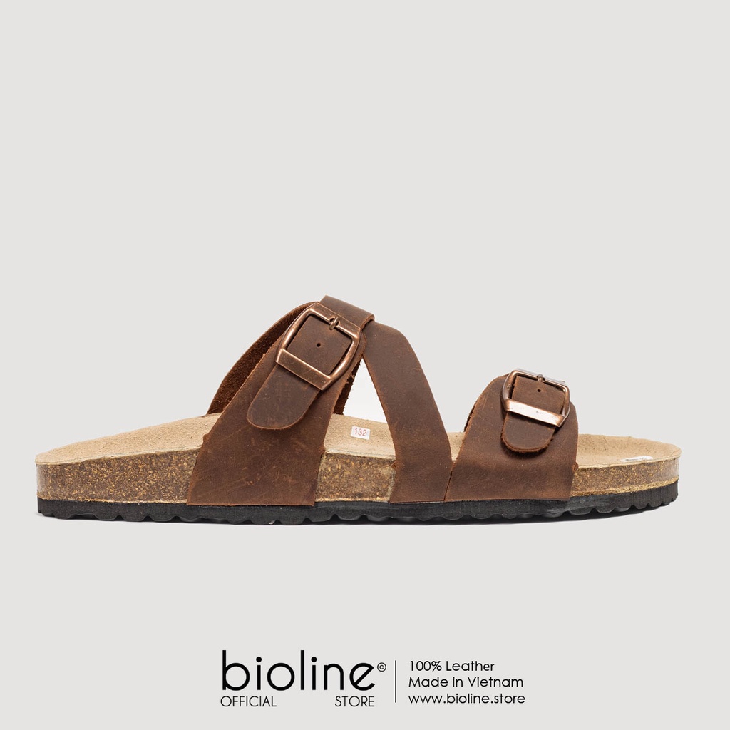[DA BÒ THẬT] D25-Dép Sandal da bò Unisex quai chéo Birken Bioline (Đế trấu, da bò thật nguyên tấm)