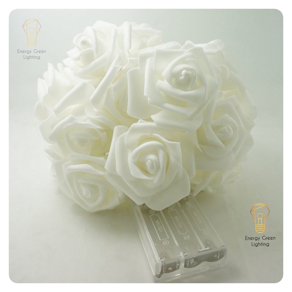 Đèn Dây Led Energy Green Lighting Trang Trí Hoa Hồng Trắng 4m 20 bông - Dùng Pin AA Và Cắm Điện Dây USB