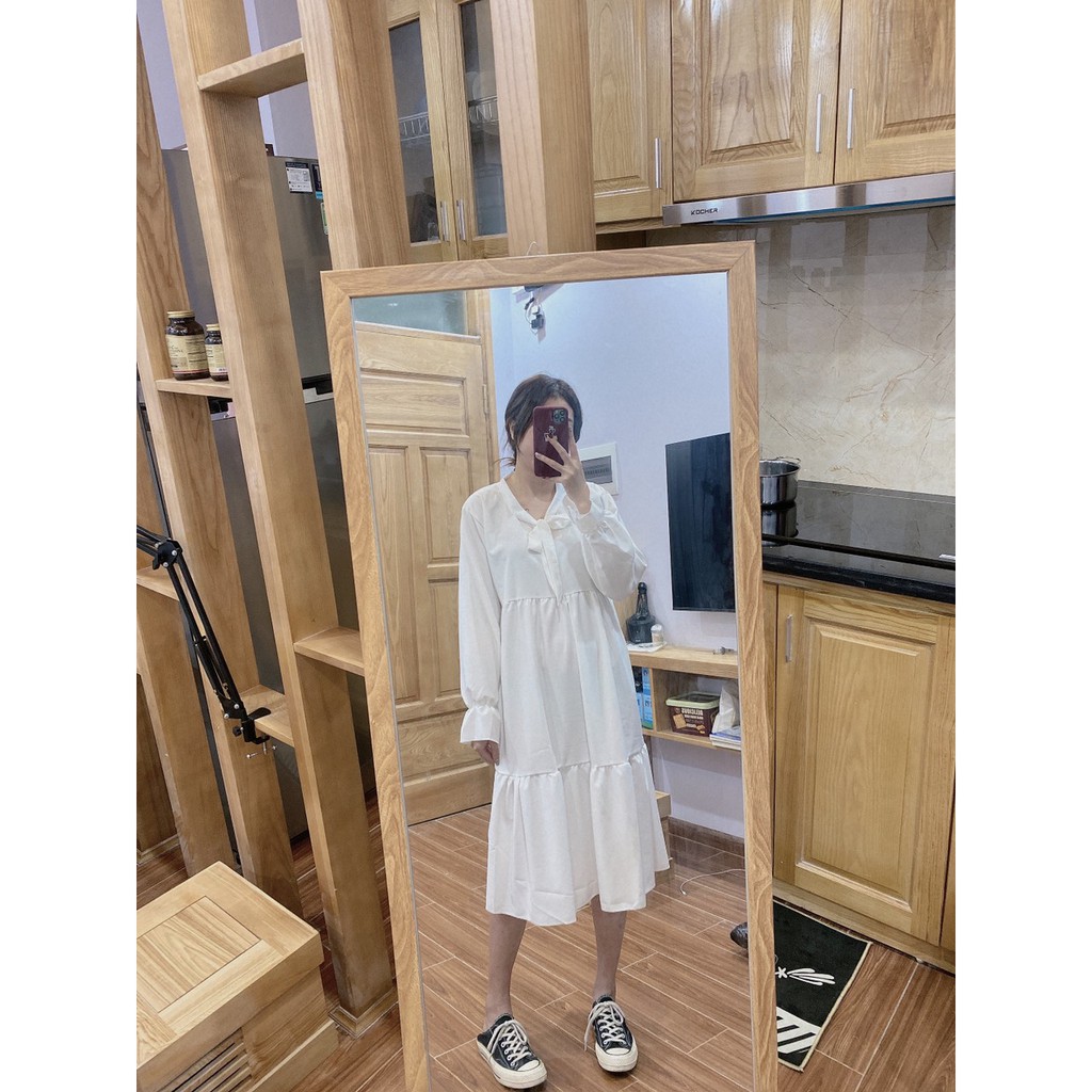 [SIÊU XINH] Váy babydoll nữ dài tay buộc nơ cổ dáng suông phom rộng cực xinh (Sỉ từ 5sp bất kì) | BigBuy360 - bigbuy360.vn