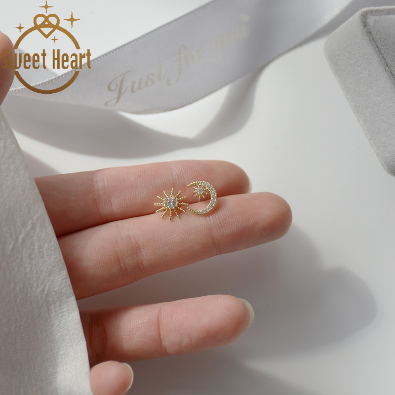 Hoa tai mạ vàng 14K hình mặt trăng đáng yêu cho nữ