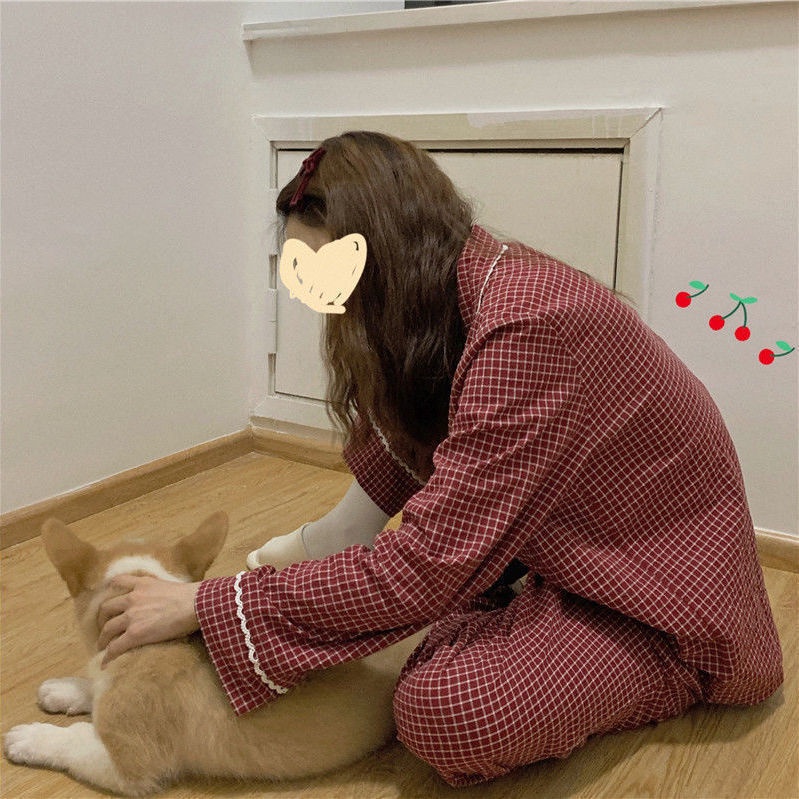 Dễ Thương Bộ Đồ Ngủ Tay Dài Dáng Rộng Họa Tiết Sọc Caro Phong Cách Nhật Hàn Thời Trang Thu Đông Cho Nữ | BigBuy360 - bigbuy360.vn