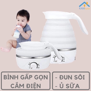 Bình đun nước pha sữa cắm điện ❤️Gấp gọn và Chỉnh nhiệt độ❤️ Ấm siêu tốc mini 700ml du lịch và văn phòng mã 15005
