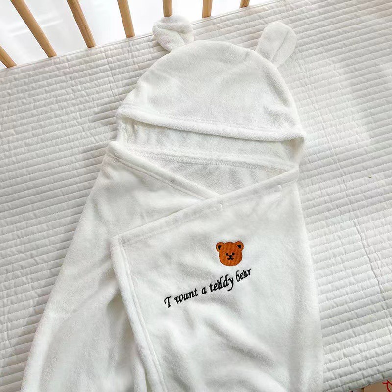 Ủ gấu trắng hàn - áo choàng tắm cotton cho bé sơ sinh đến 3 tuổi