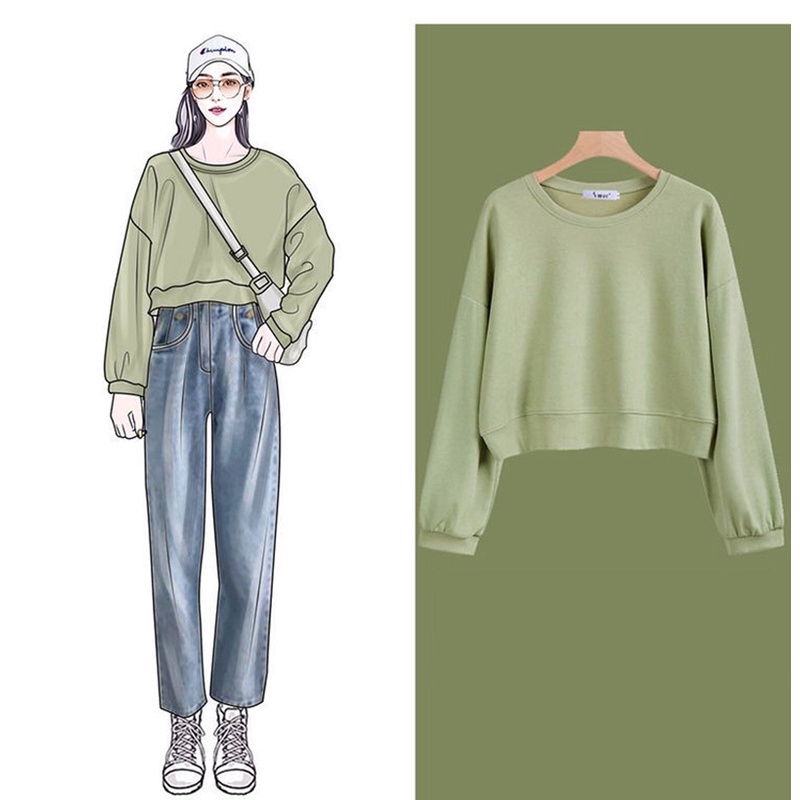 Áo sweater IELGY tay dài cổ tròn màu trơn phong cách Hàn Quốc thời trang cho nữ