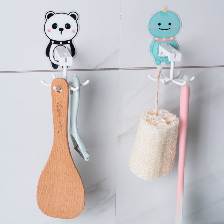 Miếng Dán 6 móc xoay treo vật dụng bàn chải hình thú đáng yêu -M2