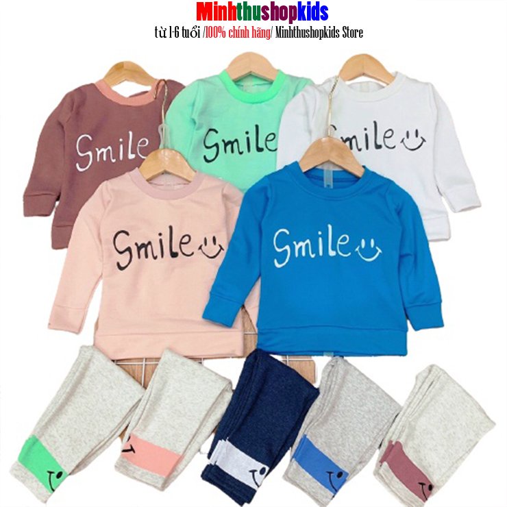 Bộ thu đông gấu Smile chất nỉ cho bé trai/bé gái form 6-19kg QATE408