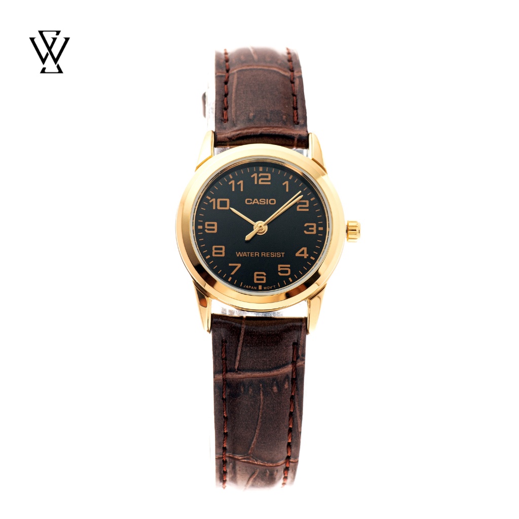 Đồng Hồ Quartz Nữ Casio WATCHSTORE LTP-V001GL-1BUDF Thiết Kế Mặt Tròn Kính Khoáng 25mm, Dây Da, Vỏ Thép Không Gỉ