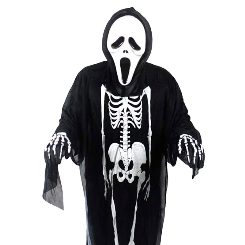 Áo Choàng Hóa Trang Halloween Hình Bộ Xương Quỷ Đáng Sợ Cho Người Lớn Và Trẻ Em