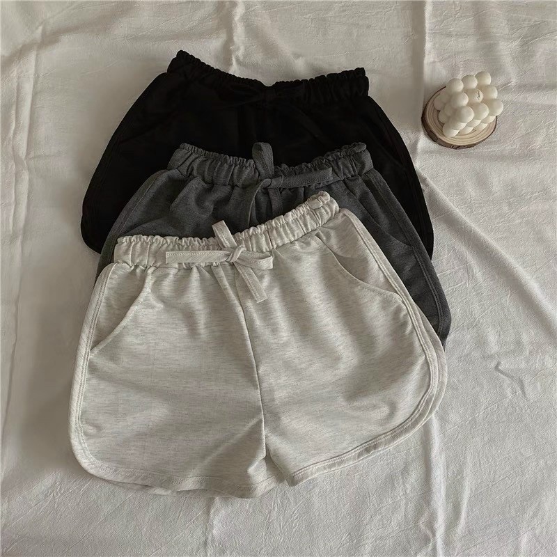 Quần đùi nữ da cá cạp chun ống rộng chất cotton thoáng mát có dây rút basic trơn mặc Thái Lan, quan short/sooc nu