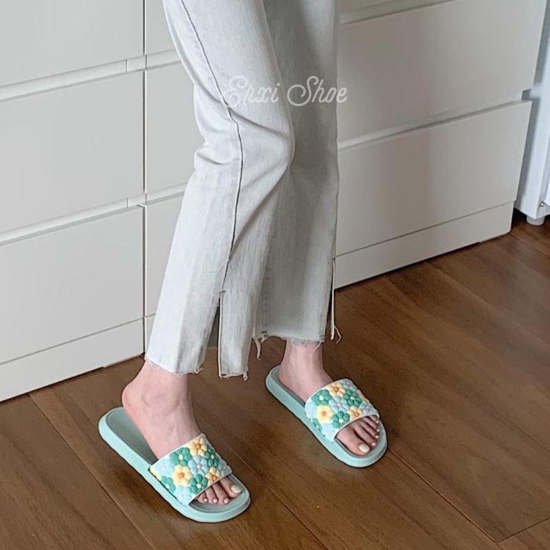 Oeggeo shop Dép Đế Bằng Họa Tiết Hoa Tươi Mới Cho Nữ