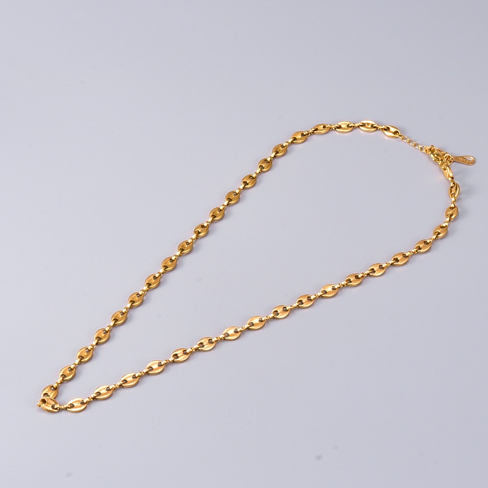 Vòng Cổ Vòng Tay Xếp Chồng Hạt Cà Phê Hình Mũi Heo Đơn Giản Bằng Thép Titan Phong Cách