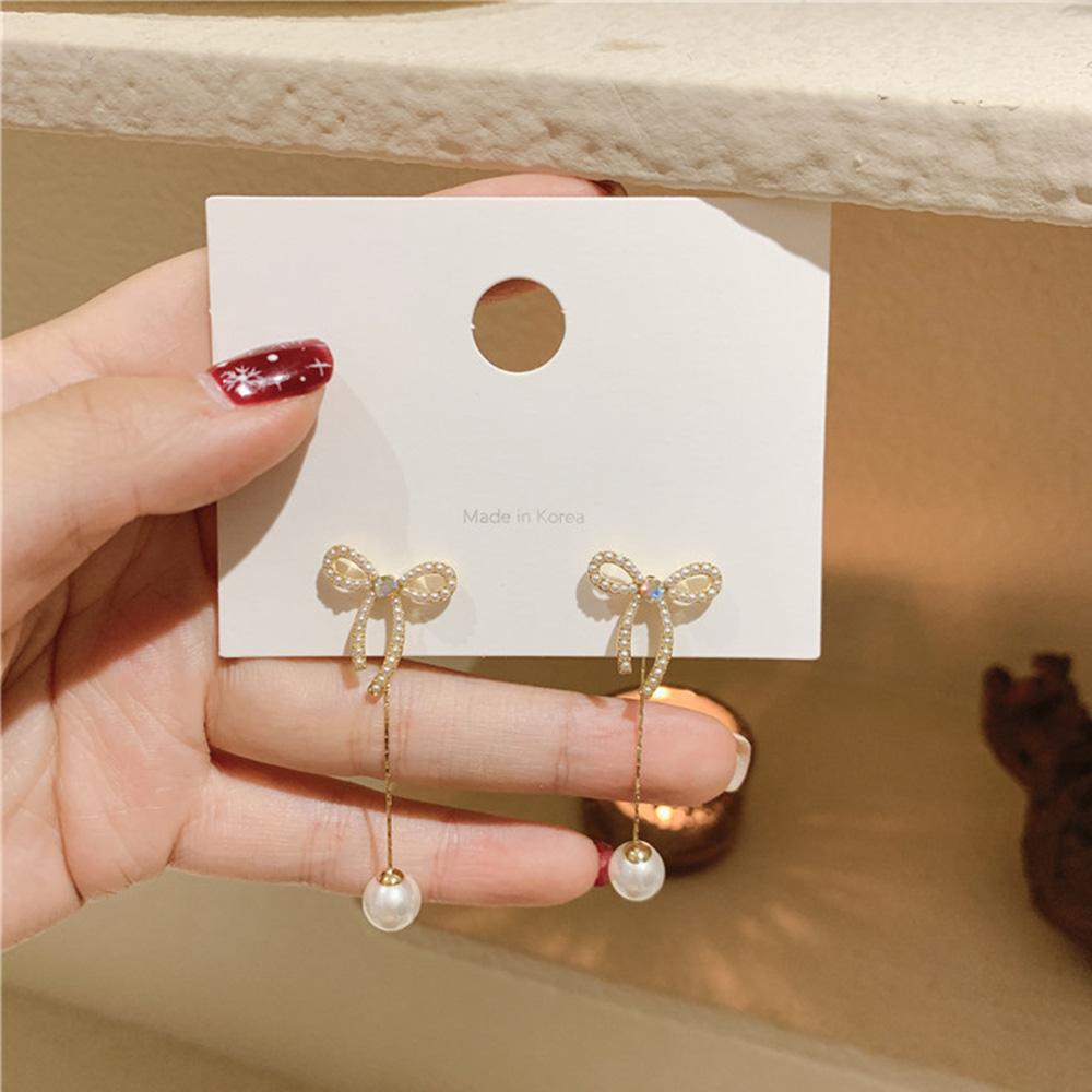 VANES1 Đôi Bông Tai Dáng Rơi Họa Tiết Nơ Thời Trang Cho Nữ