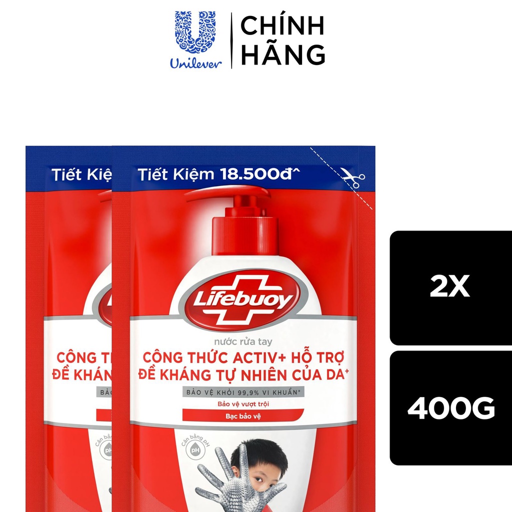 Nước Rửa Tay Lifebuoy Giúp Sạch Khuẩn, Bảo Vệ Khỏi 99.9% Vi Khuẩn Gây Bệnh Túi 400G