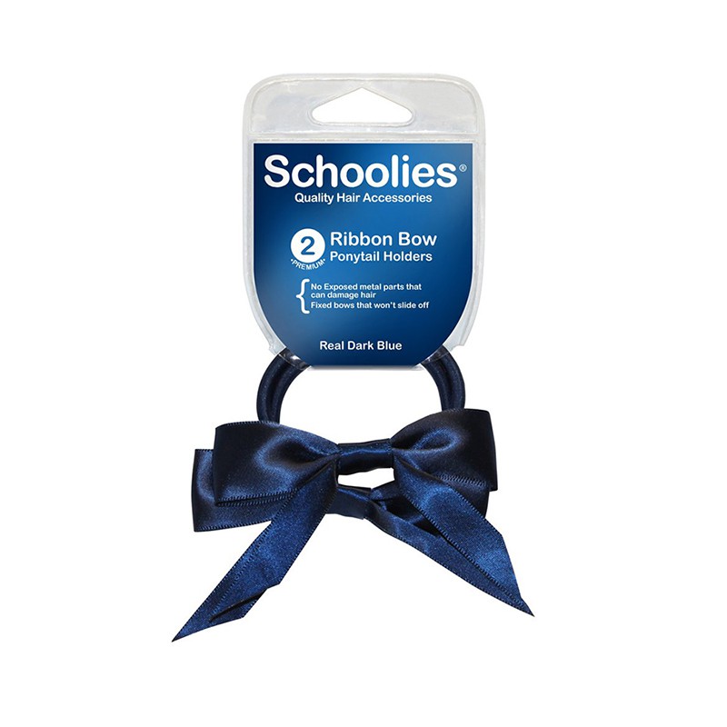 Bộ 2 dây cột tóc nơ ruy băng schoolies xanh dương đậm, đỏ đô, nâu đậm, đen, đỏ, co giãn tốt, êm chân tóc, giảm gãy rụng