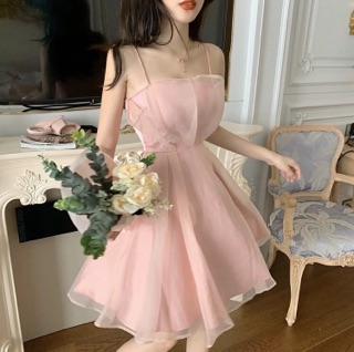 (R311) đầm ulzzang hai dây voan 2 lớp tiểu thư bồng bềnh(kèm video)