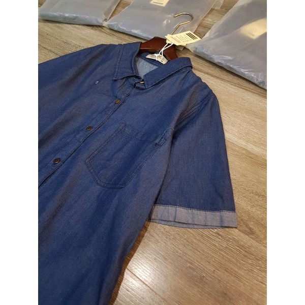 Đầm sơ mi jeans giấy dáng suông