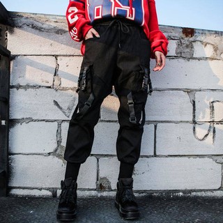 Quần jean dài lưng cao dáng rộng màu đen phong cách Hip Hop cá tính