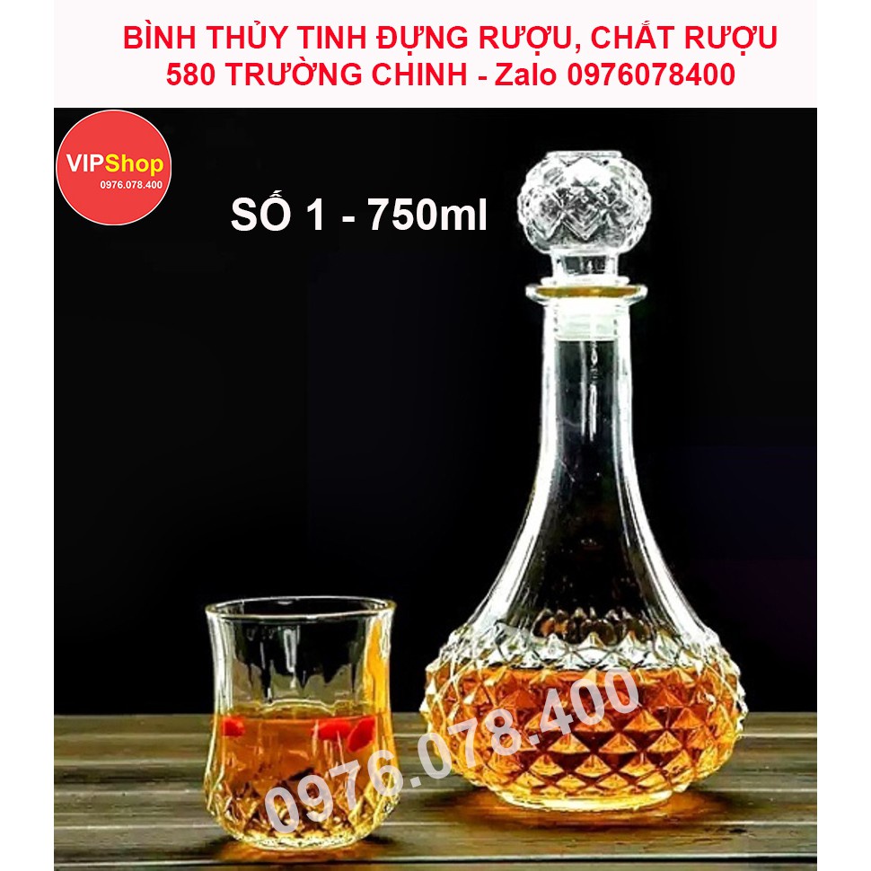 Vỏ Bình Thủy Tinh Đựng Rượu 750ml, Ngâm Dáng Pha Lê Sang Trọng, CTT-01