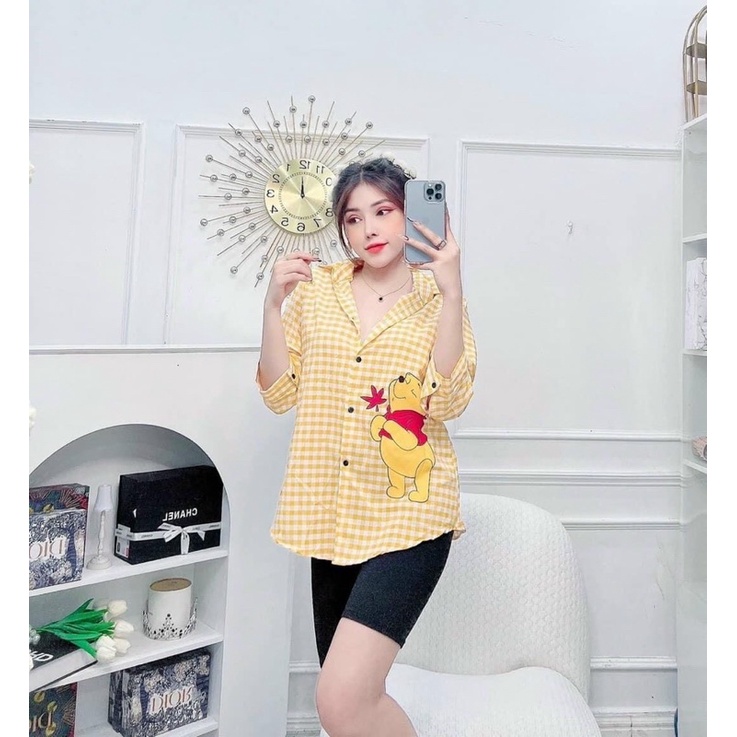 Set Bộ Đồ Nữ Áo Sơ Mi Sọc in hình + Quần Legging Ngố